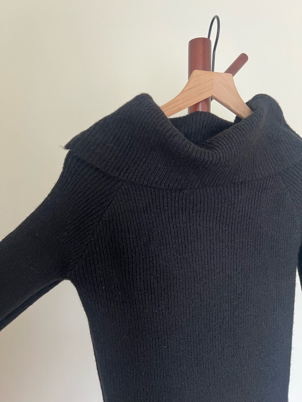Black Ribbed Cowl Neck Sweater Dress